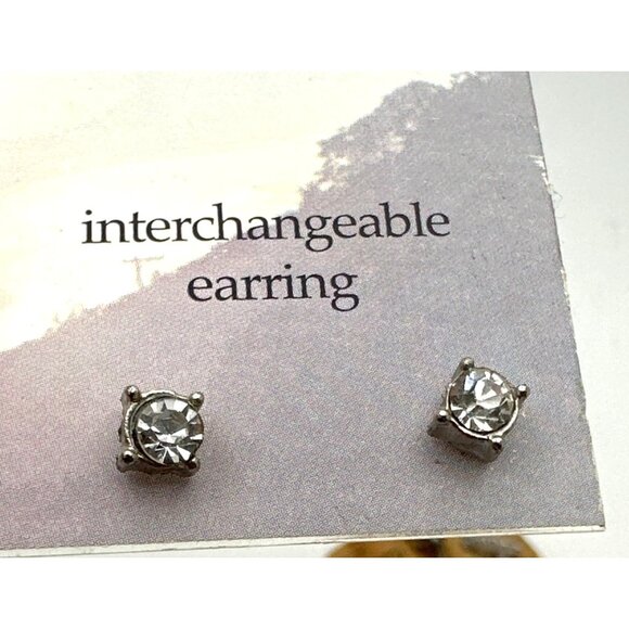 Interchangeable Ear Jacket Silver Tone Rhinestone Earrings Cuff Stud Fashion - Picture 2 of 7